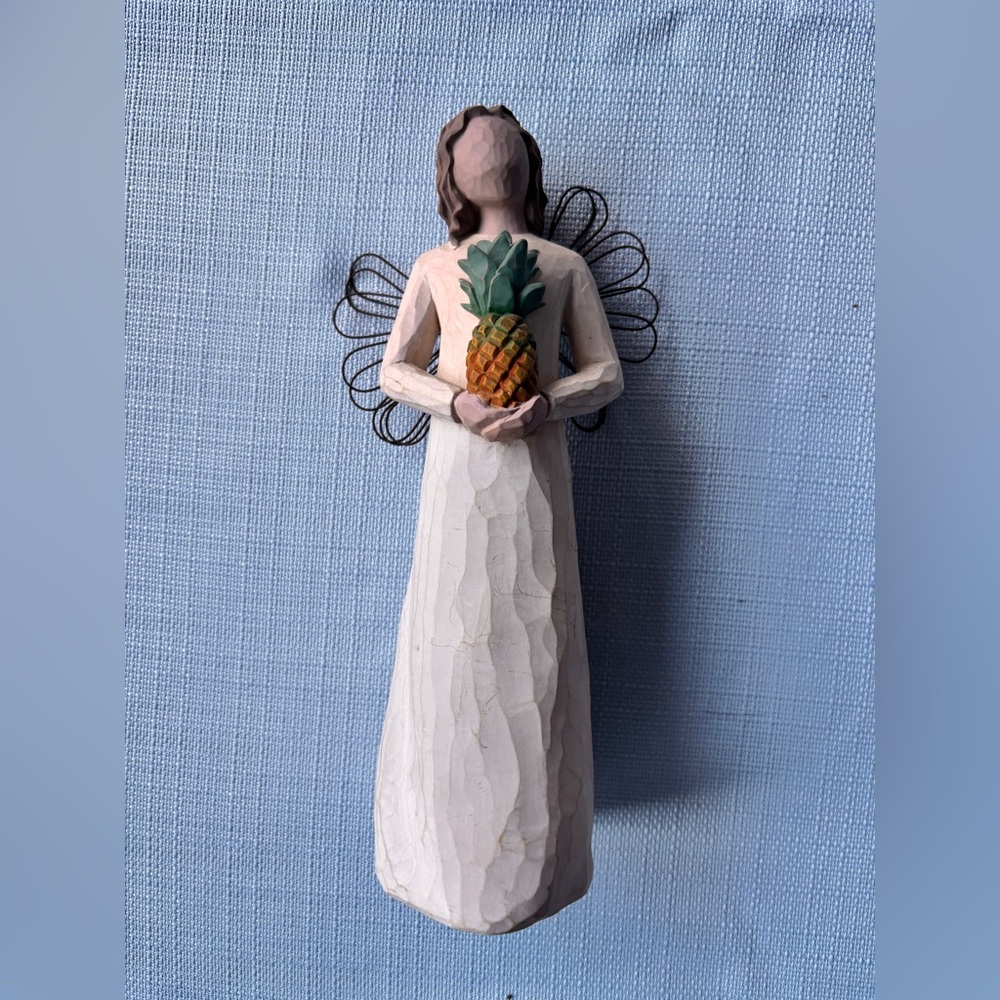 Handmade Angel Figurine Holding Pineapple - White Dress